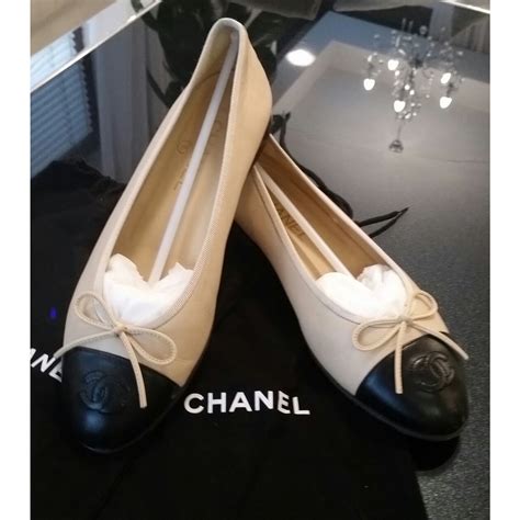 chanel beige black 37 two-tone leather|Chanel ballet flats slingback.